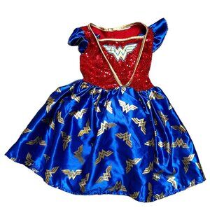 Wonder Woman Costume Dress Girls Size 2T/3T Red Blue Gold Sequined